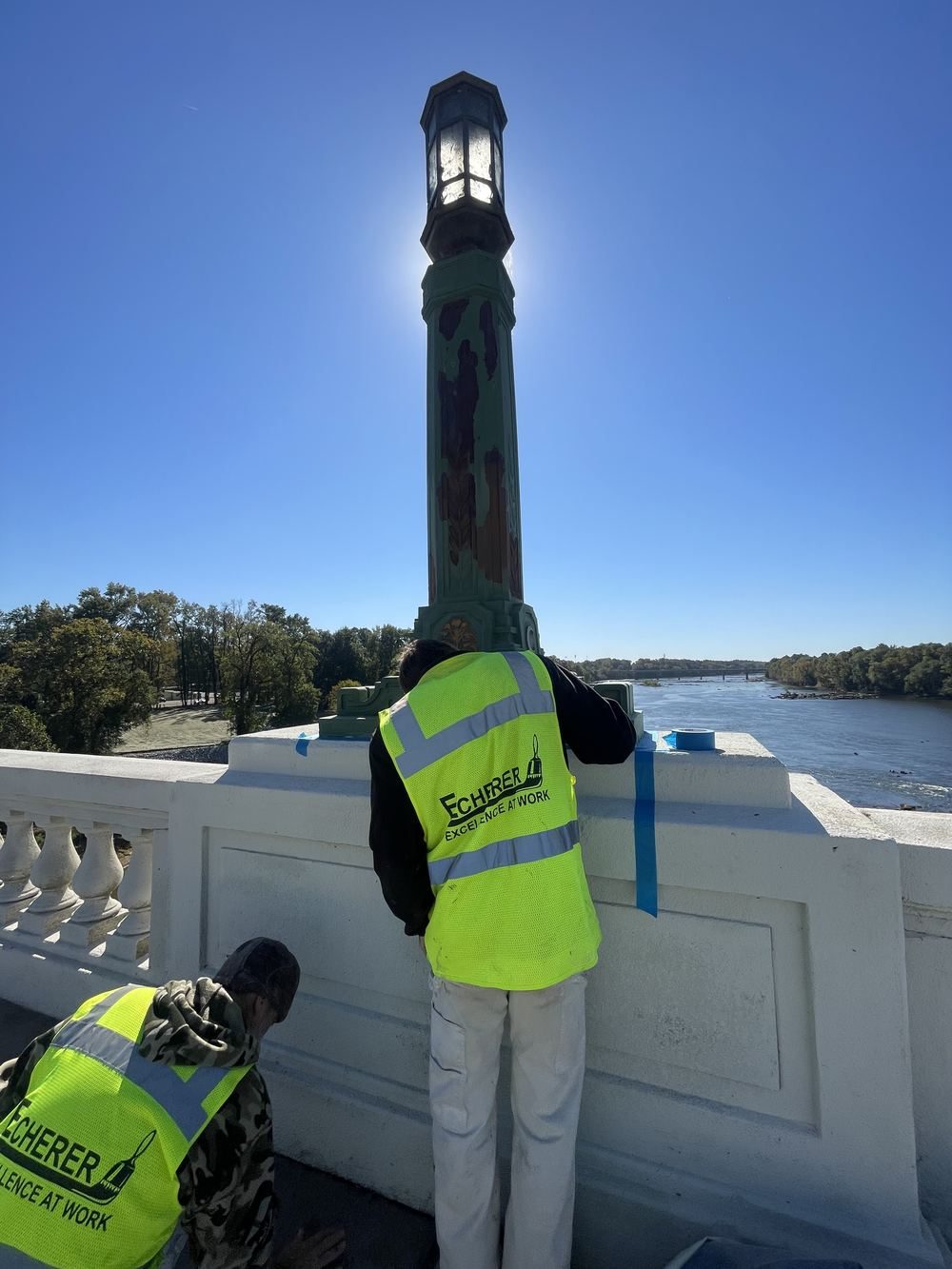 Bridge lamp post restoration and protective coating